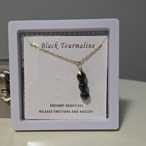 Black Tourmaline Necklace with Gold Chain